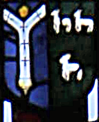 15th century stained glass in the east window of St Martin's Church, Stamford, Lincolnshire; Thomas Rotherham, archbishop of York coat of arms.