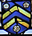 15th century stained glass in the east window of St Martin's Church, Stamford, Lincolnshire; John Russell, Bishop of Lincoln coat of arms.